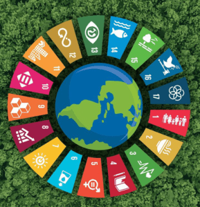 A imagem retrata Os ODS (Objetivos de Desenvolvimento Sustentável), a meta para 2030 da ONU
